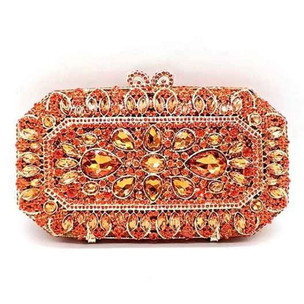 Sparkling Orange Crystal Clutch Purse Evening Bag NWT